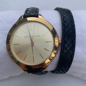 Michael Kors Slim Runway Gold/Black Leather Watch